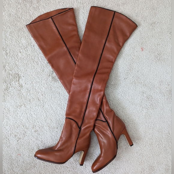 Jean Gaborit Paris genuine leather brown though over the knee boots - Picture 1 of 5